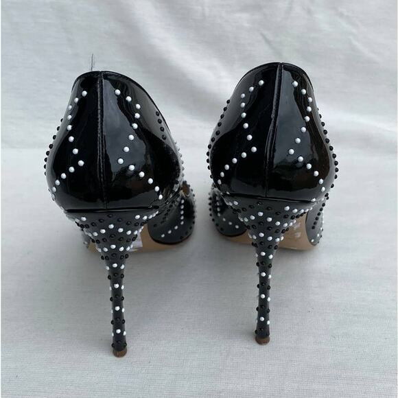 Nicholas Kirkwood Black Patent Leather Chevron Studded Pointed Toe Pump 37/US 7 - Picture 7 of 15